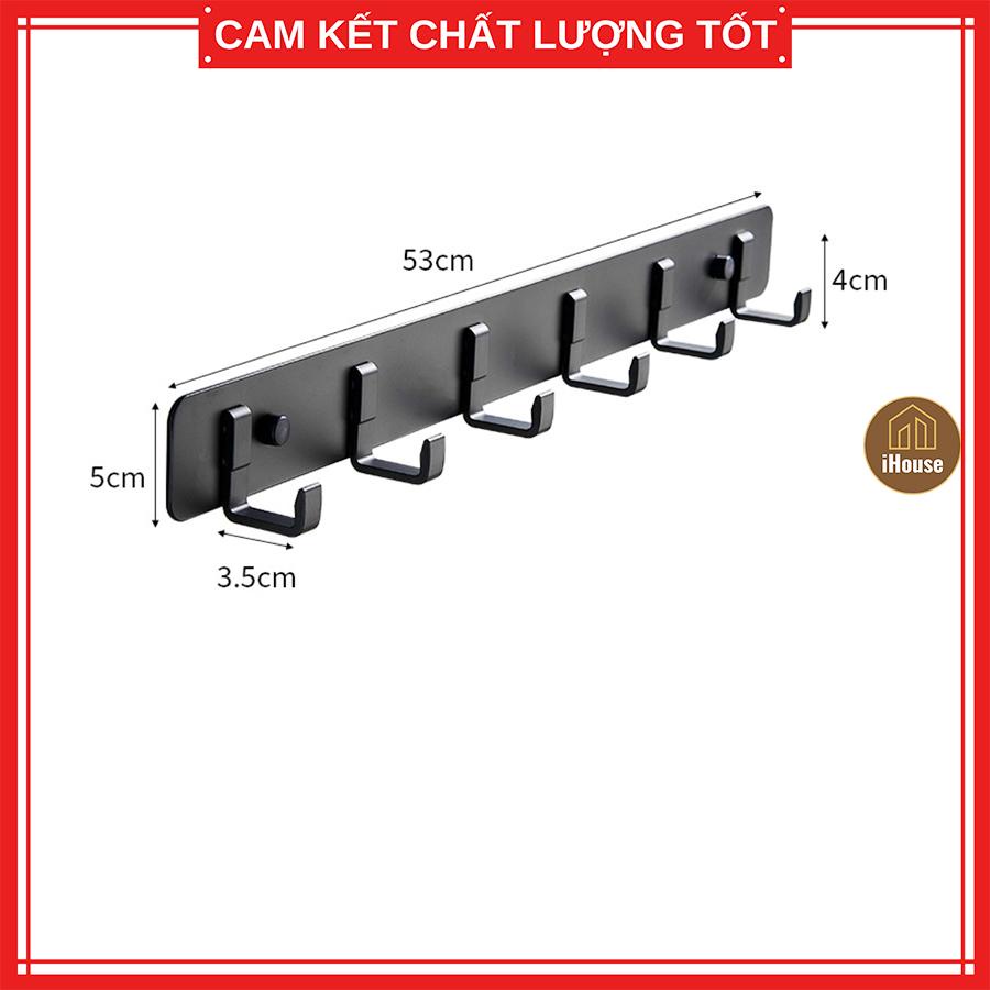 Thanh Móc Treo Quần Áo iNox Đen 6 Móc Cao Cấp, Giá Treo Quần Áo Sau Cửa Dán Tường