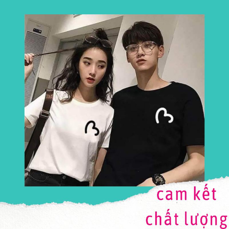 Áo đôi, cặp tay lỡ dáng unisex form rộng freesize in hình trái tim ghép