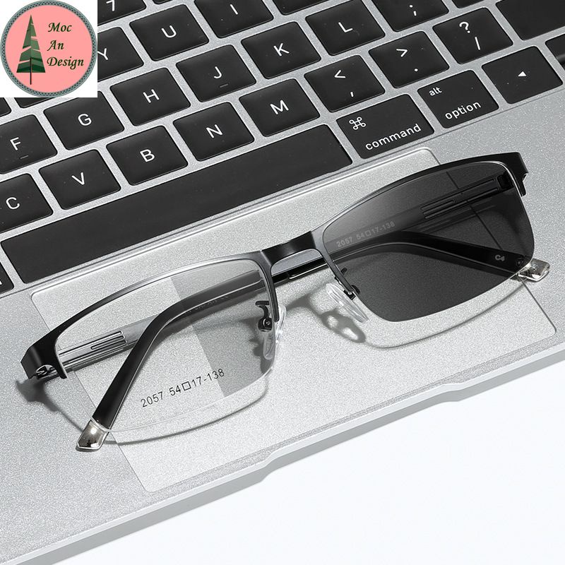 Kính đổi màu MOCAN Gọng Titan nửa gọng pha thép siêu mảnh, chống cận, chống tia cực tím UV400 nội địa Nhật