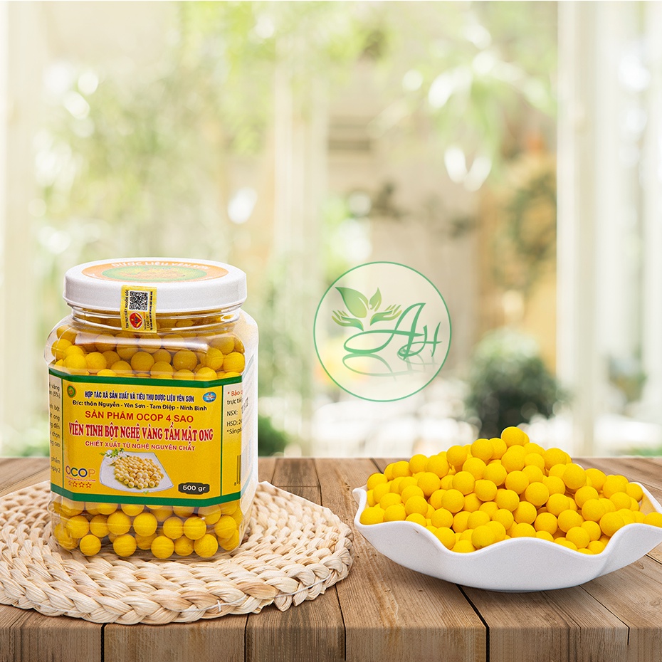 Viên tinh bột nghệ mật ong 500G Đạt Tiêu Chuẩn ISO 22000:2018, Giảm Đau Dạ Dày Hiệu Quả