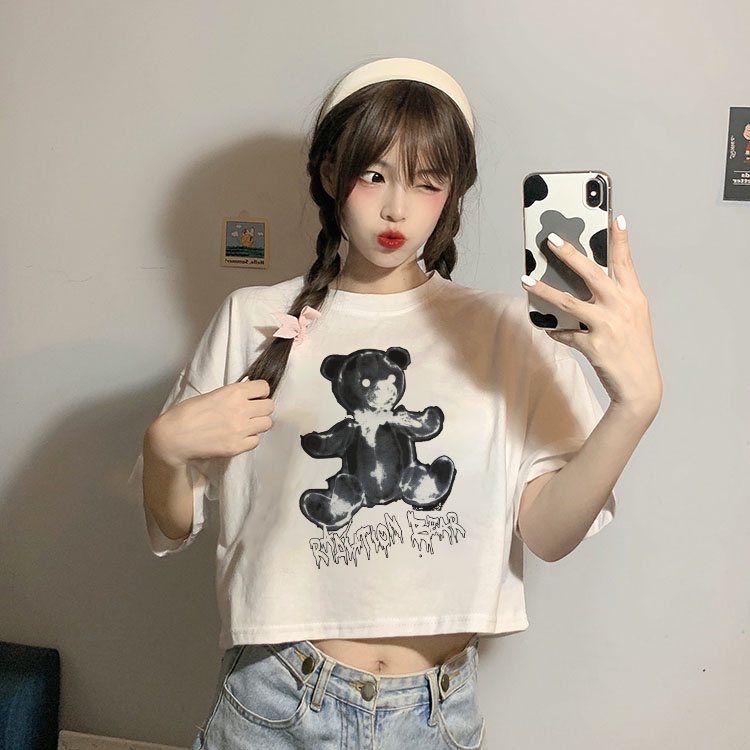 Áo Thun Crotop Form Rộng Unisex Tay Ngắn Chất Cotton Mềm Mại In Hình R'AMTION BEAR Ulzzang Style Hàn Quốc TTT0181