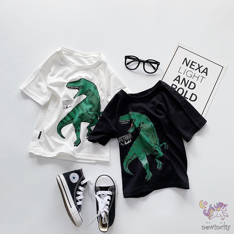 Áo Thun Tay Ngắn In Hình Khủng Long Đáng Yêu Thời Trang Mùa Hè Cho Bé Trai