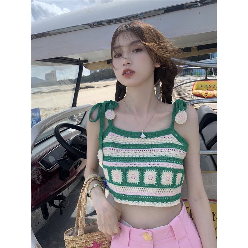 HUANG YOYO Áo Dệt Kim Khoét Lỗ Hình Hoa Thời Trang Hàn Quốc Cho Nữ