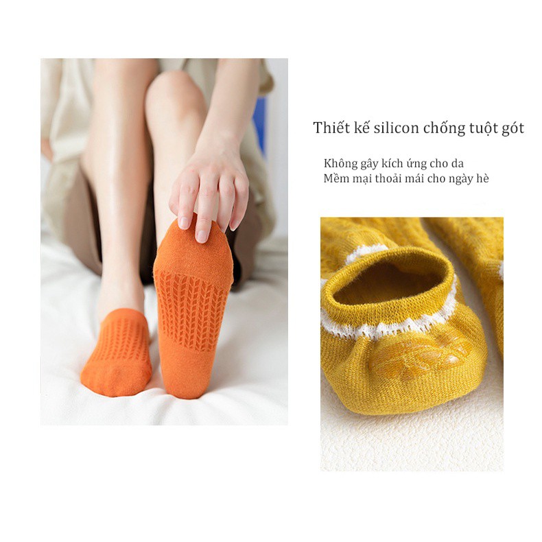 Tất cổ ngắn nữ đi giày lười chống tuột gót chất cotton thoáng mát - T019