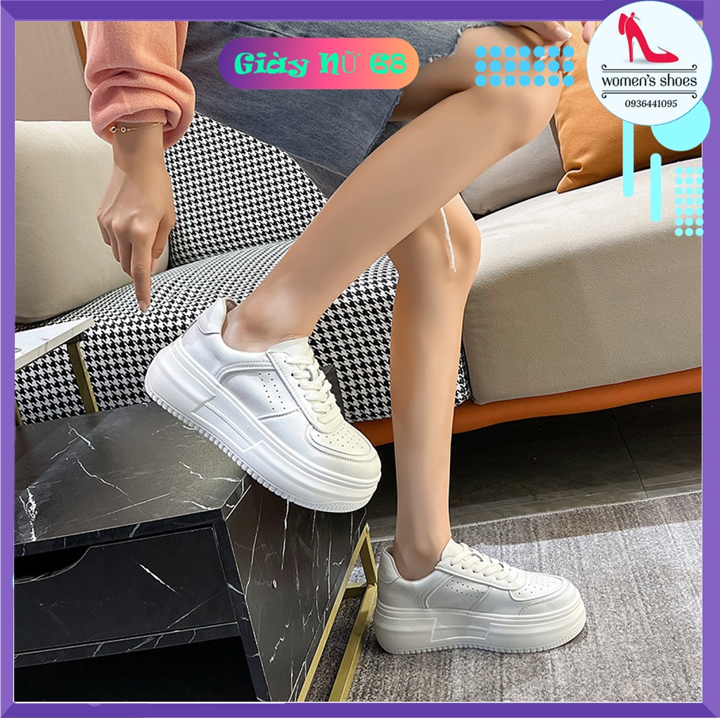 Giày Thể Thao Nữ Độn Đế Full Trắng Thông Hơi Siêu Đẹp