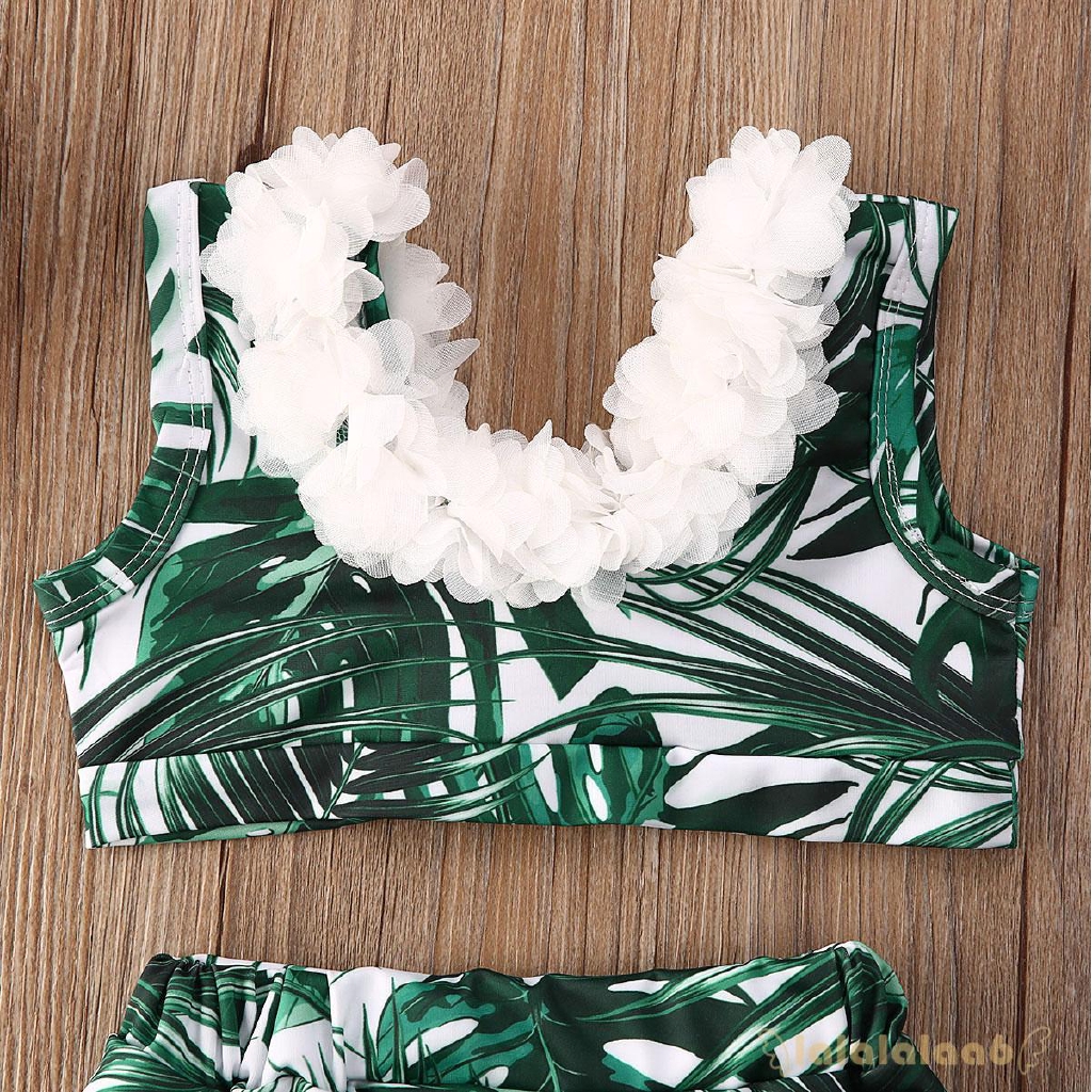 Bộ Bikini 2 Mảnh In Hoa Lá 3d Cho Bé Gái