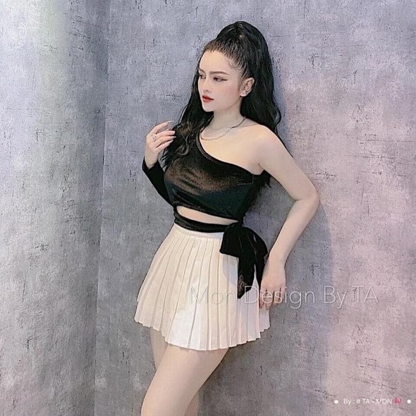 Áo croptop tay dài phối da beo
