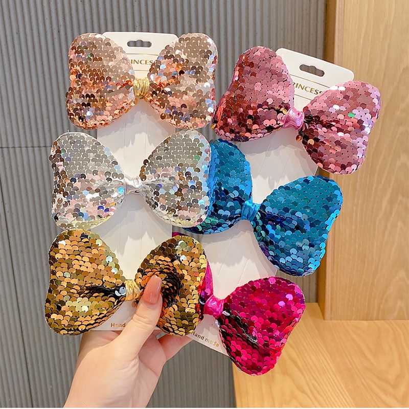 Kẹp tóc nơ sequin nhiều màu sắc thời trang Hàn Quốc cho trẻ em