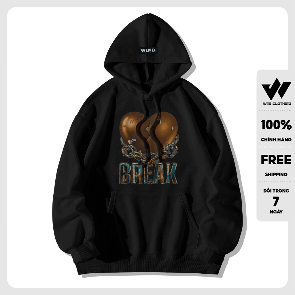 Áo hoodie unisex form rộng WIIS nỉ BREAK thời trang nam nữ oversize ulzzang
