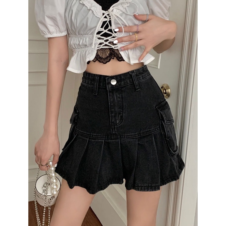 Chân váy jean xếp ly Thucucstore Chân váy bò dáng A phong cách năng động hàng chuẩn Quảng Châu loại 1