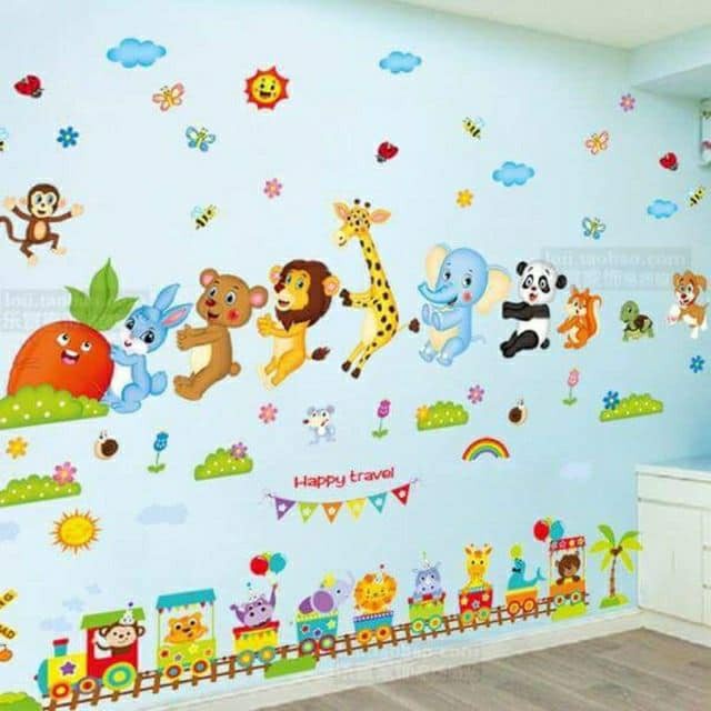 Decal dán tường Thú kéo ôm nhau( 1m8 *1m2)