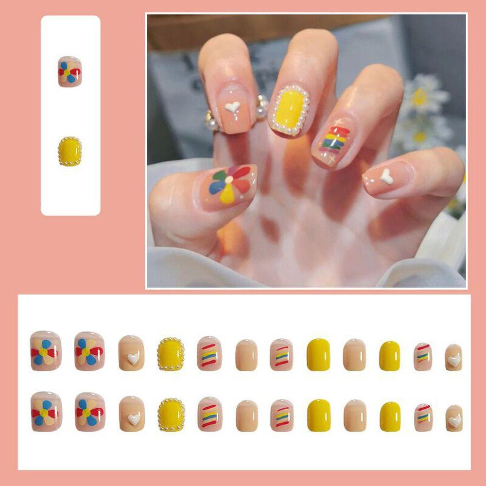 OCEANMAP Bộ Móng Tay Giả Ngắn Đính Nơ Tháo Rời Được Phong Cách Nhật Bản