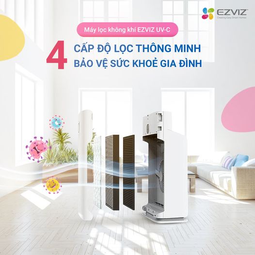 Máy lọc không khí EZVIZ UV-C bao phủ 42m vuông, lọc bằng tia cực tím và than hoạt tính