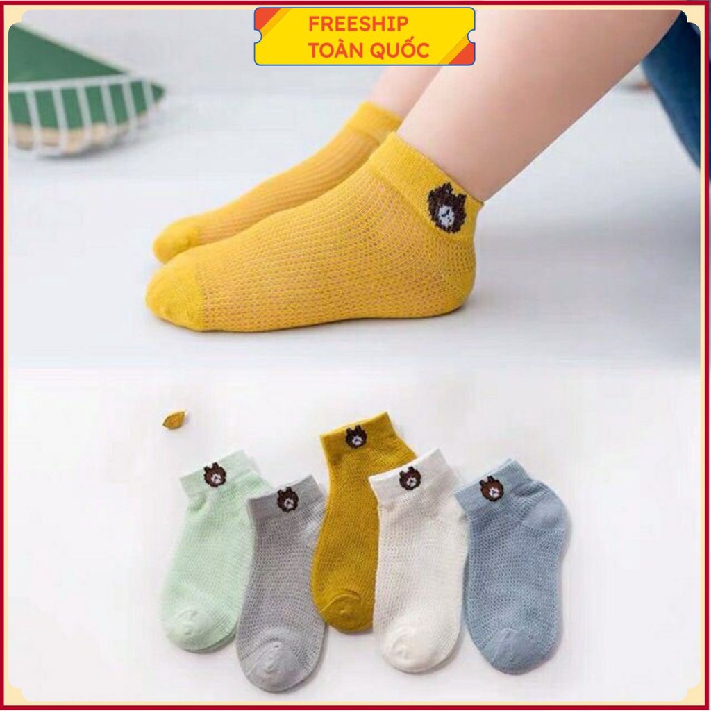 (Set 5 Đôi) Tất Thông Hơi Họa Tiết Hình Gấu Cho Các Bé .
