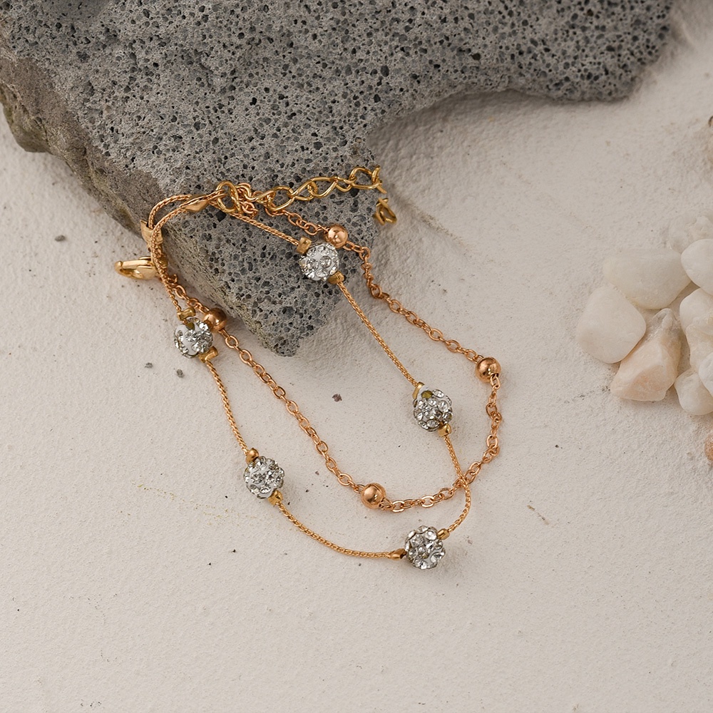 Lắc Chân Hai Lớp Đính Hạt Kim Cương Phong Cách Boho Thời Trang Cho Nữ