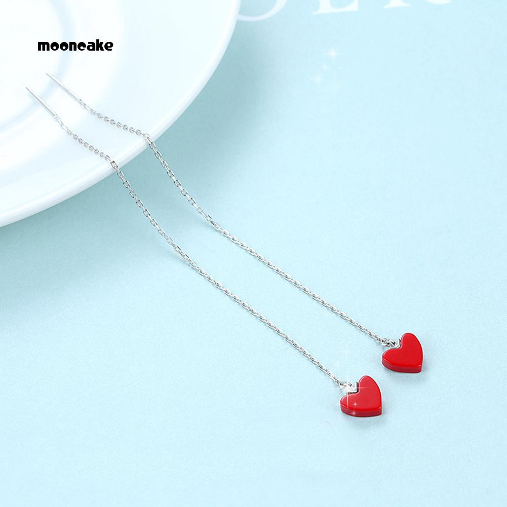 Đôi khuyên tai dài hình trái tim đính đá thời trang cho nữ