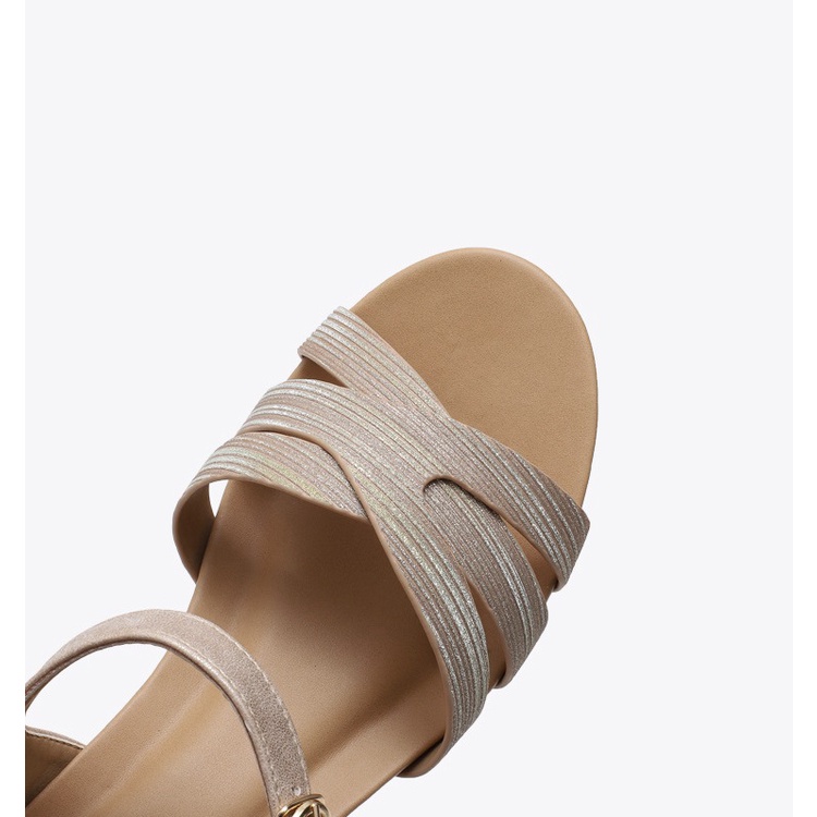 Giày sandal đế xuồng 5cm, quai chéo chất da ánh kim sang trọng