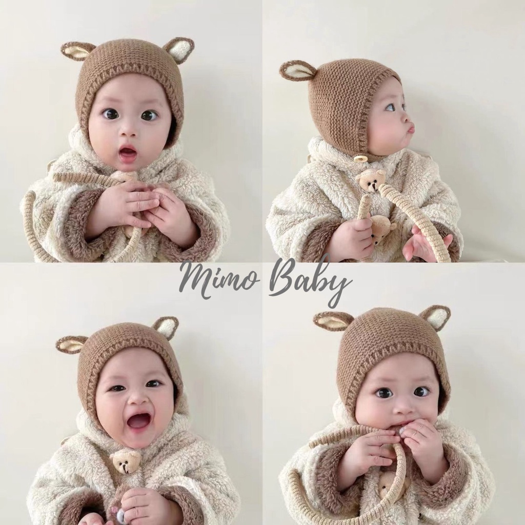 Mũ nón len cài cúc mùa đông hình tai nai dễ thương cho bé ML185 Mimo Baby