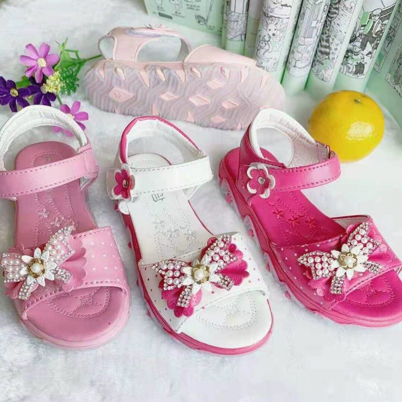 Sandal Bé Gái 2-13 Tuổi Quai Ngang Siêu Nhẹ Đế Êm Chống Trơn Trượt Gắn Nơ Đính