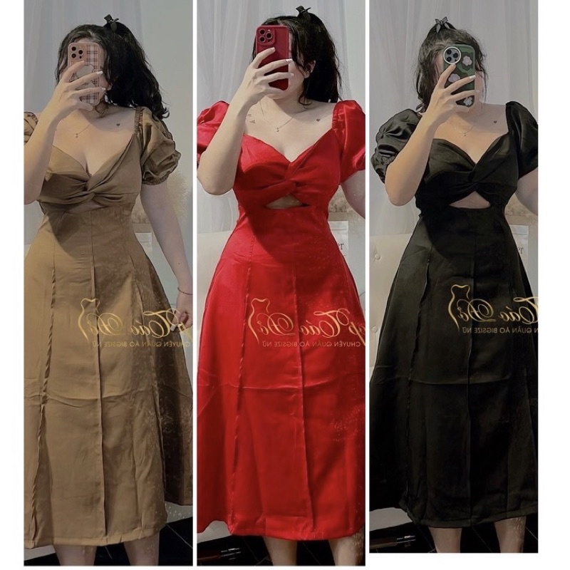 Bigsize Đầm Thiết Kế Soắn Ngực Tay Phồng 50 - 90Kg