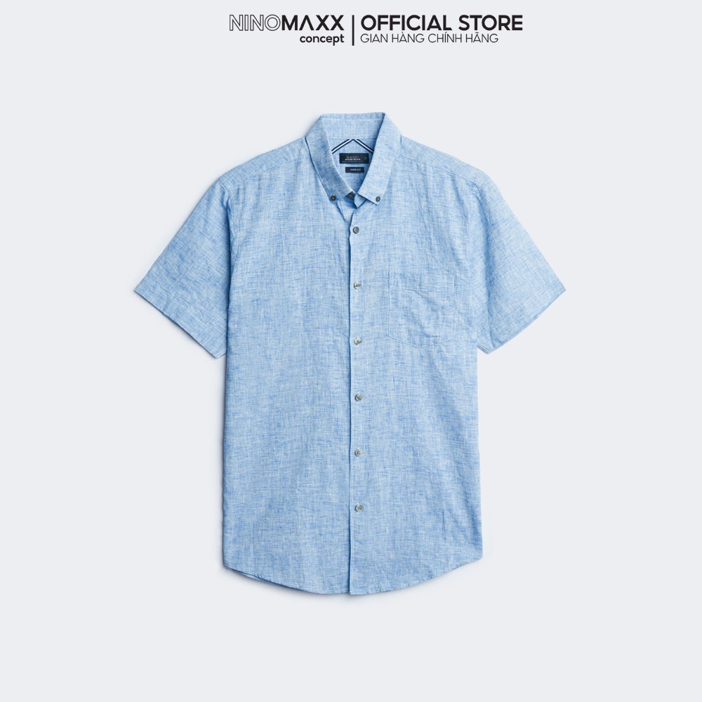 Ninomaxx Áo Sơ Mi Nam cộc tay dáng regular fit nhiều màu cotton pha lanh 1811008