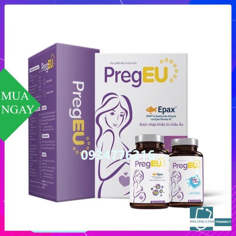 Viên bổ tổng hợp PregEU  bà bầu  mẹ cho bé bú  dinh dưỡng cho mẹ,khỏe cho bé hộp 2 chai vitamin DHA và chai canxi