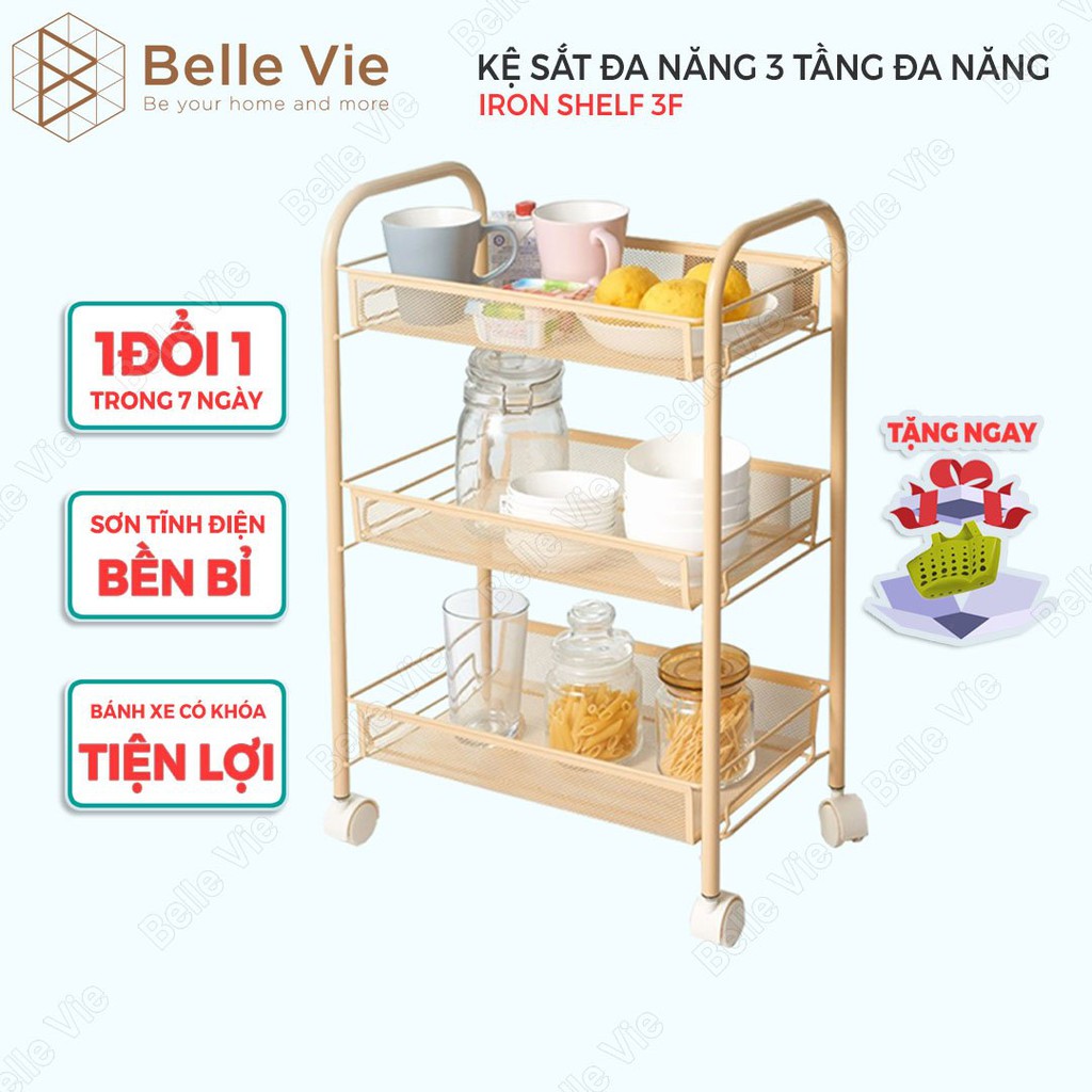 Kệ Sắt Đa Năng 3 Tầng BELLIVE Kệ Đa Năng Sơn Tĩnh Điện Có Bánh Xe Tiện Lợi Iron Shelf 3F