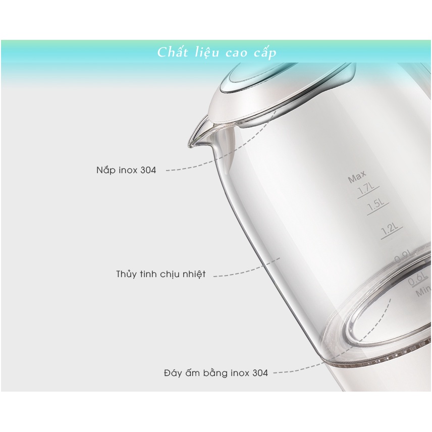 Ấm đun siêu tốc ArirangLife ZDH-A17L1, ấm siêu tốc thủy tinh cao cấp 1,7 lít- Hàng chính hãng bảo hành 12 tháng