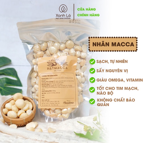 Nhân Macca tách vỏ sạch Đăk Lăk (hàng công ty chính hãng tuyển chọn ATVSTP) Xanh Lá