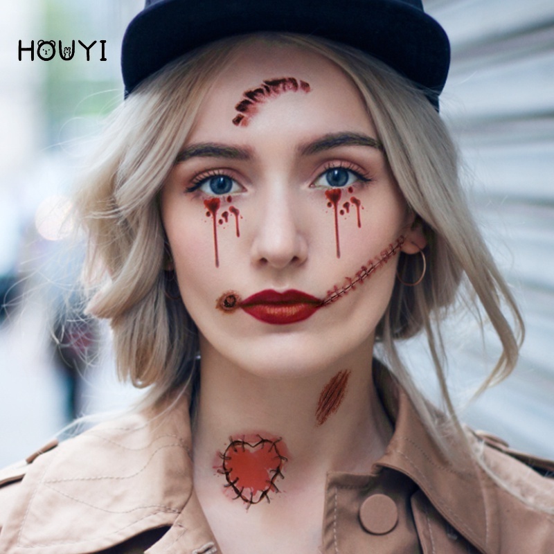 1 Miếng Dán Hình Xăm Giả Vết Sẹo Kinh Dị Trang Trí Tiệc Halloween