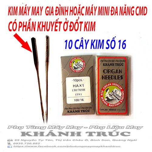 10 cây Kim HAx1 số 16 máy may Gia đình màu đen hoặc máy mini đa năng CMD