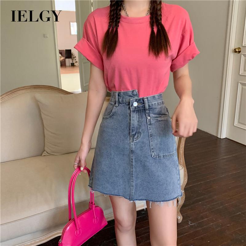 Chân váy jean IELGY chữ A lưng cao thời trang cho nữ