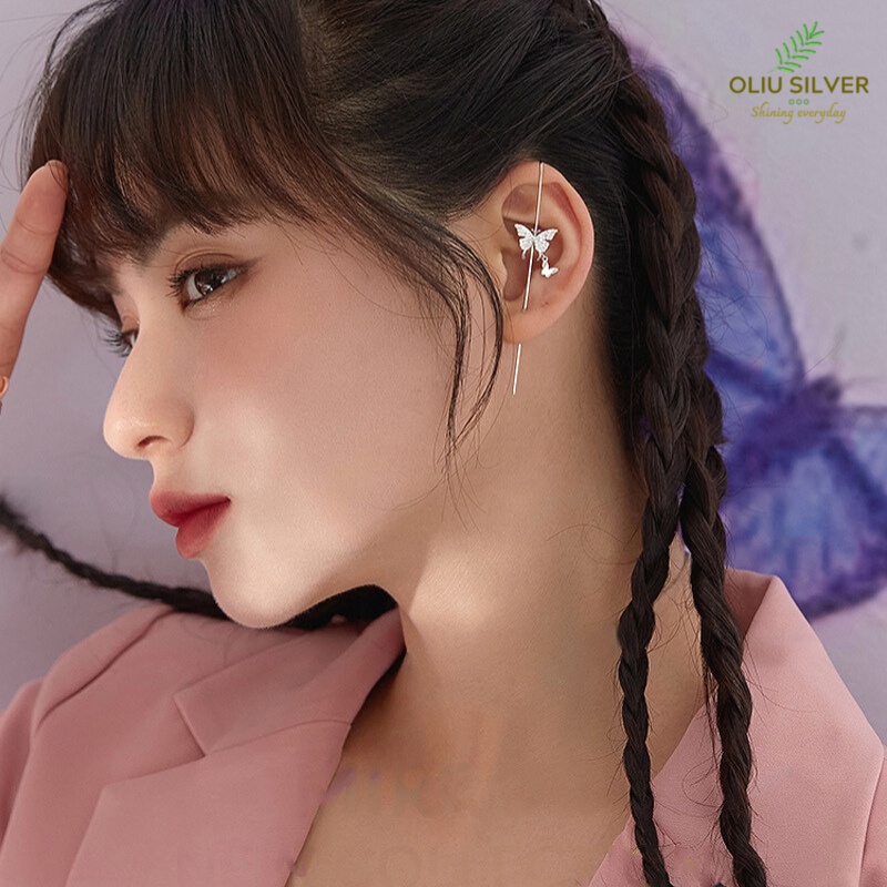 Bông Tai Bạc S925 Khuyên Kẹp Vành Tai Một Lỗ Xỏ Wrap Crawler Hook Dáng Dài Trẻ Trung Cá Tính | Khuyên Tai Bạc Nữ