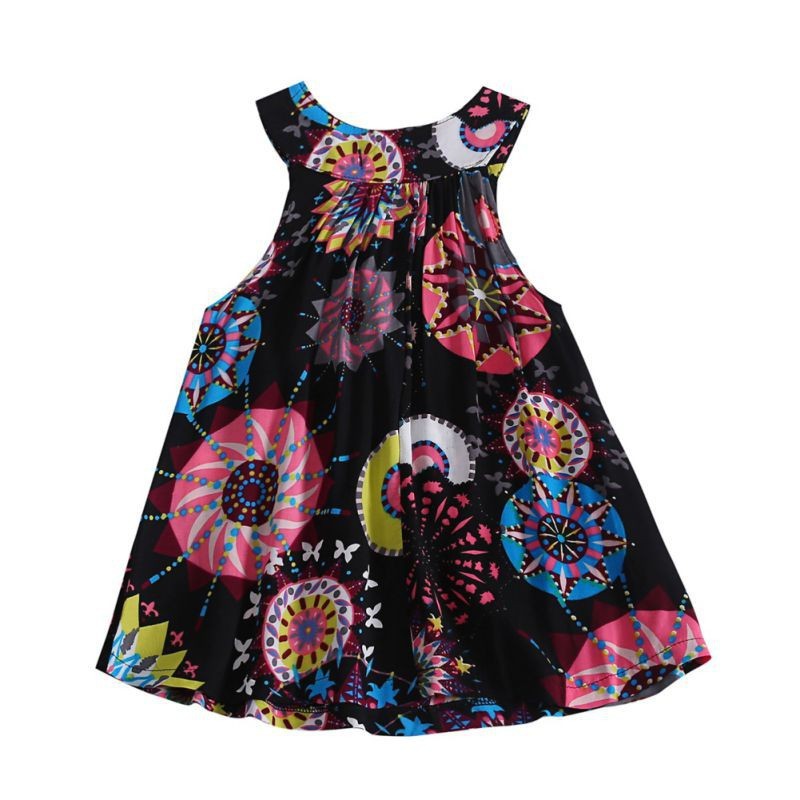 Đầm sát nách hoạ tiết hoa cho bé gái