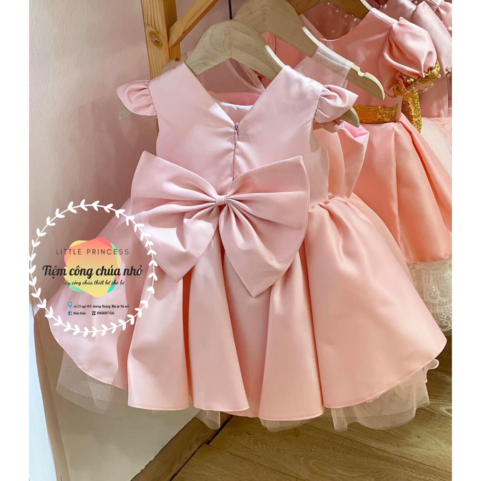 VÁY CÔNG CHÚA THIẾT KẾ HỒNG NƠ PHỐI REN 3 LỚP CHO BG 🍒TIỆM CÔNG CHÚA NHỎ🍒 Váy Công Chúa Dễ Thương Cho Bé