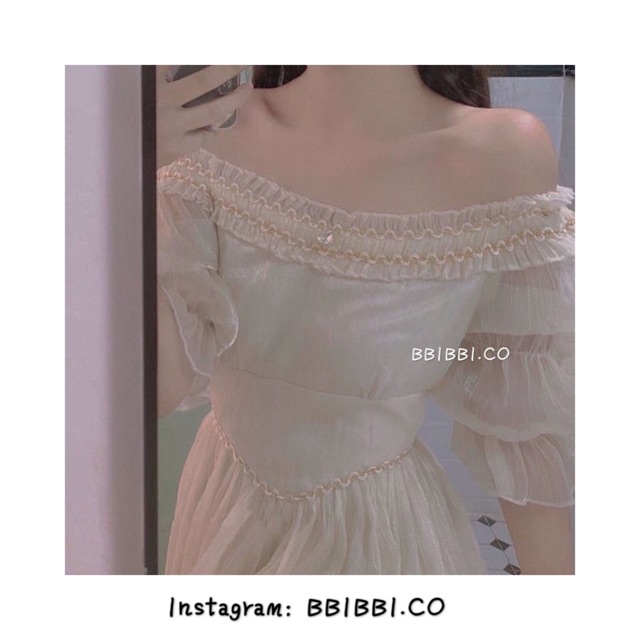VÁY TRẮNG CÔNG CHÚA TIỂU THƯ TRỄ VAI SEXY QUYẾN RŨ- VÁY TRẮNG TAY PHỒNG DÀI DỰ TIỆC PROM KỈ YẾU- VÁY XOÈ