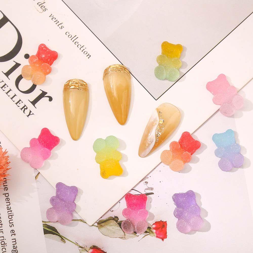 Phụ Kiện Trang Trí Móng Tay Nghệ Thuật Hình Gấu Hoạt Hình 3D Bằng Resin Màu Gradient Thời Trang