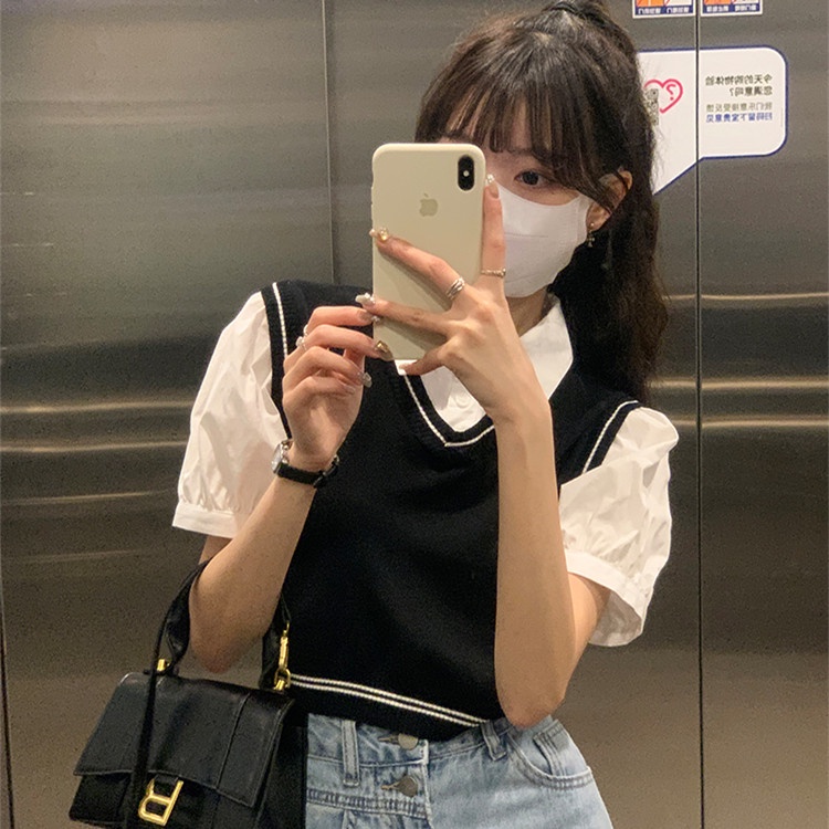 6203015#Áo Thun polo Giả Hai Lớp Dáng Ngắn Thời Trang Mùa Hè Hàng Mới Dành Cho Bạn Nữ