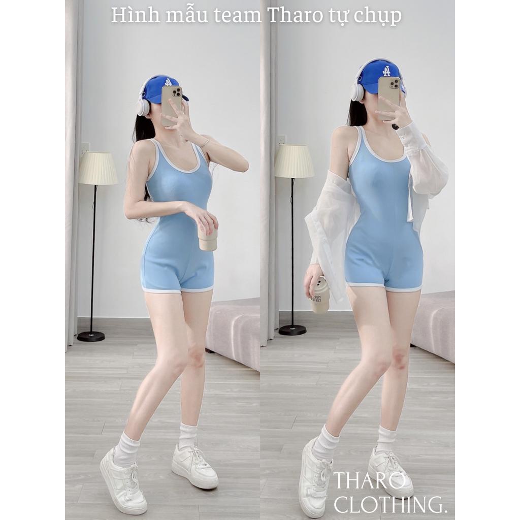 Jumpsuit Đùi Nữ Cổ Tròn Hai Dây Phối Viền - Tharo Clothing
