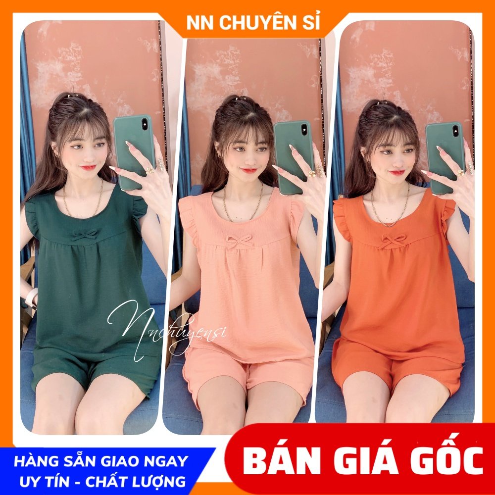 Đồ bộ nữ mặc nhà chất đũi mềm mát phối nơ bèo dễ thương Bộ đũi quần đùi BKT250