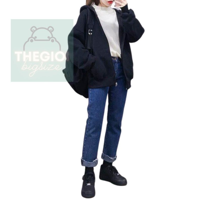 Áo hoodie khóa zip unisex black - hoodie dây kéo form rộng màu đen M L XL 2XL 40kg - 100kg