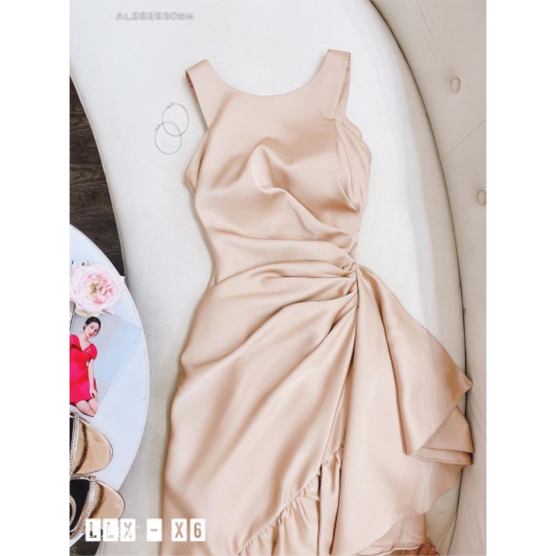 [có ảnh sàn]Đầm thiết kế Đầm dự tiệc ôm body bèo hông sang chảnh vải may 2 lớp chất đẹp như hình