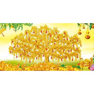 Tranh đính đá Cây Tiền Vàng. Kích thước: 100x50 cm