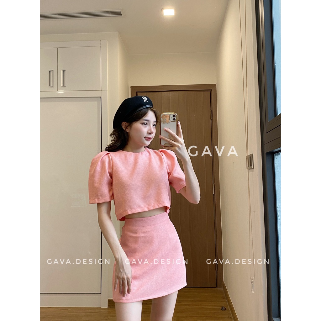 Set tay phồng croptop chân váy dáng A tôn dáng