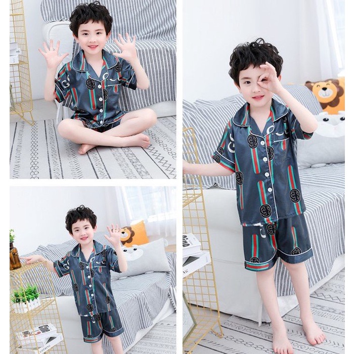 Bộ Pijama cộc tay cho bé Binbon kids, đồ bộ Ngủ cho bé Chất Lụa in hình Cao Cấp Cho Bé Trai Và Bé Gái Từ 7-28kg