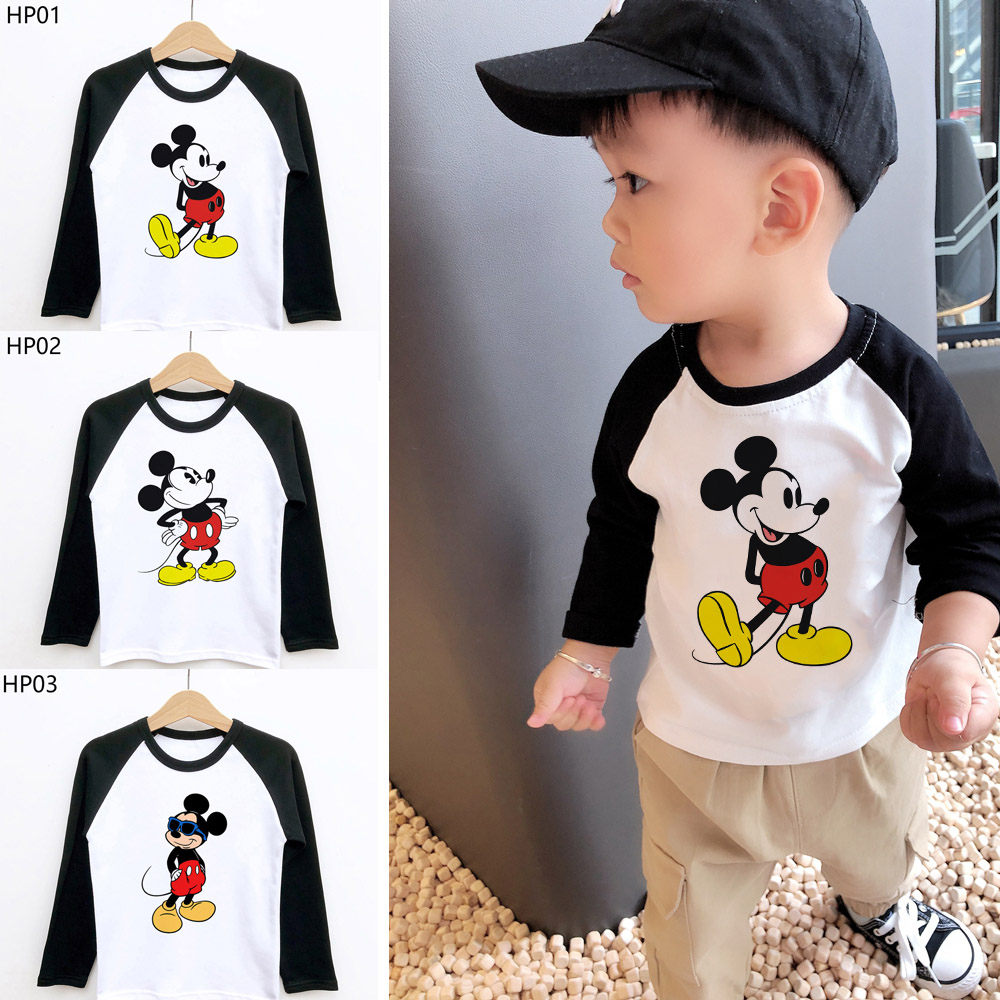 ❀ 2 Màu MICKEY Hoạt Hình In Hình Trẻ Em Đồ Họa Áo Thun Tay Dài Quần Áo Thời Trang Cho Bé Trai Bé Gái