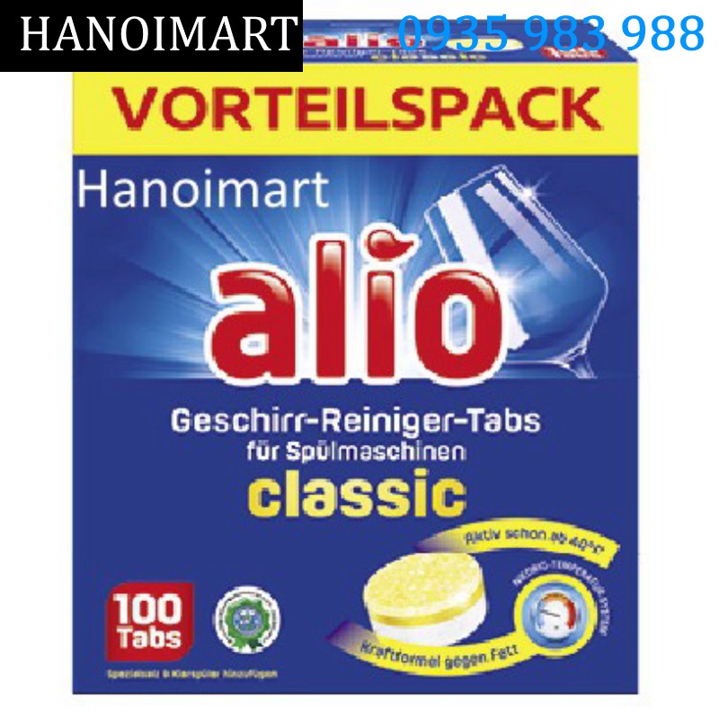 Viên rửa bát Alio Classic 100 viên - Hanoimart, viên rửa bát Alio all in 1 40 viên dùng cho máy rửa bát, viên alio 80V