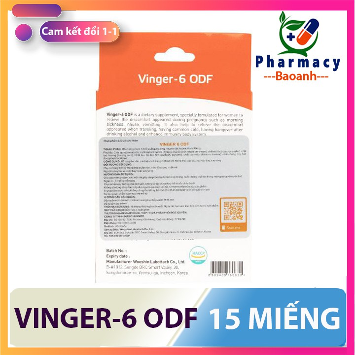 Vinger 6 ODF - Miếng ngậm giảm nôn nghén nhập khẩu Hàn Quốc