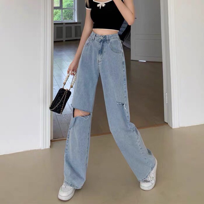 Quần jean nữ lưng cao ống sương quần bồ nữ cạp cao ống đứng VAVASA QJ19