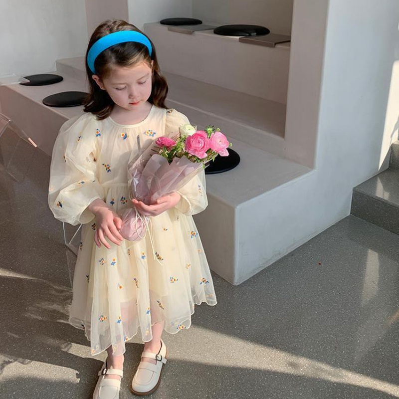 Đầm Công Chúa Tay Dài Cổ Tròn In Họa Tiết Hoa Mùa Hè Hàn Quốc Cho Bé Gái Se7en